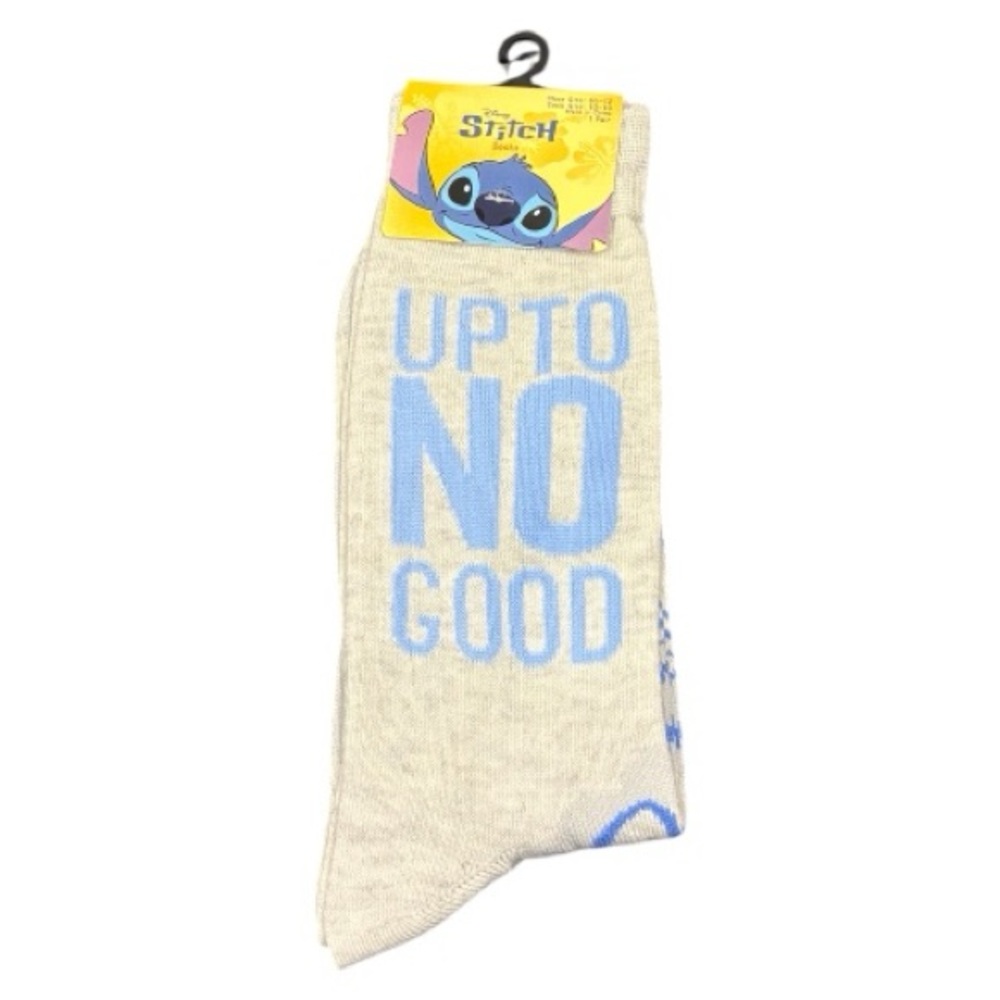 Disney Stitch “UP TO NO GOOD” Gray  and Blue Socks NEW